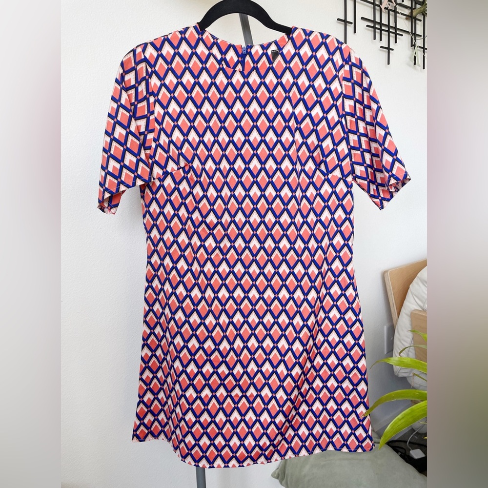 Geometric Patterned Mini Dress with Short Sleeves - S